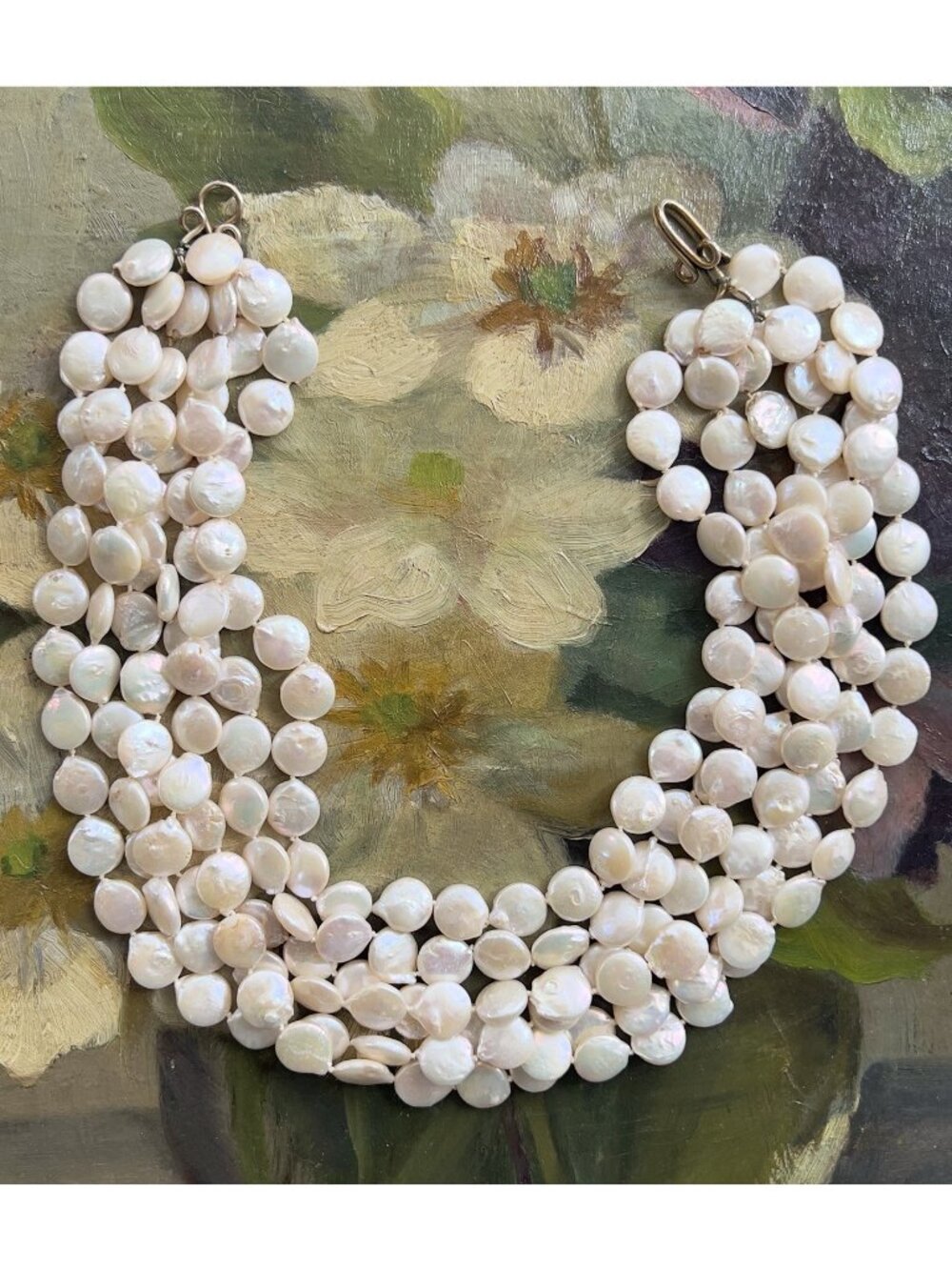 Vintage Six Strand Coin Pearl Necklace - Picture 2 of 12